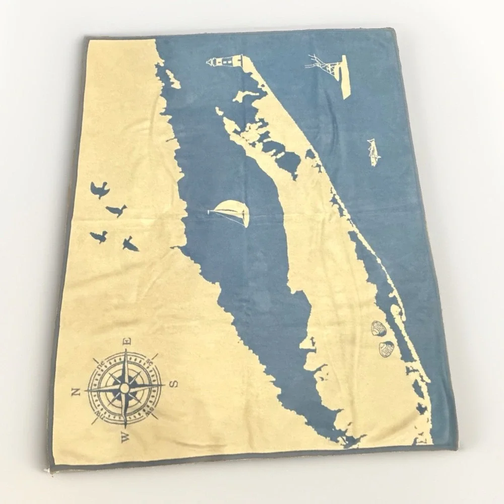 ChappyWrap Long Island NY Map Blanket Blue Cream Jacquard 70x58 Germany